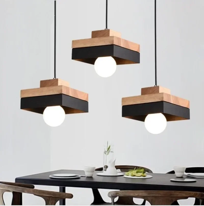 Nordic Modern Simple Single-headed Restaurant Chandelier Corridor Aisle Balcony Cafe Bar Counter Wrought Iron Solid Wood Lamps