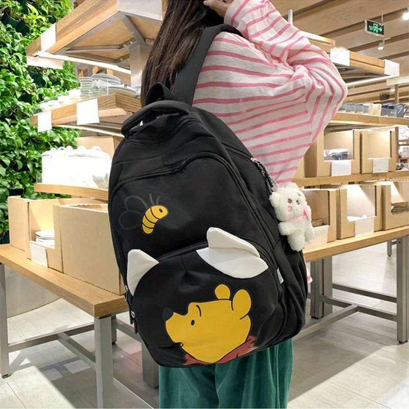 1pc Little Bear Cartoon Printed Backpack, Lightweight Large Capacity Backpack, College Student Leisure Backpack, Travel Backpack