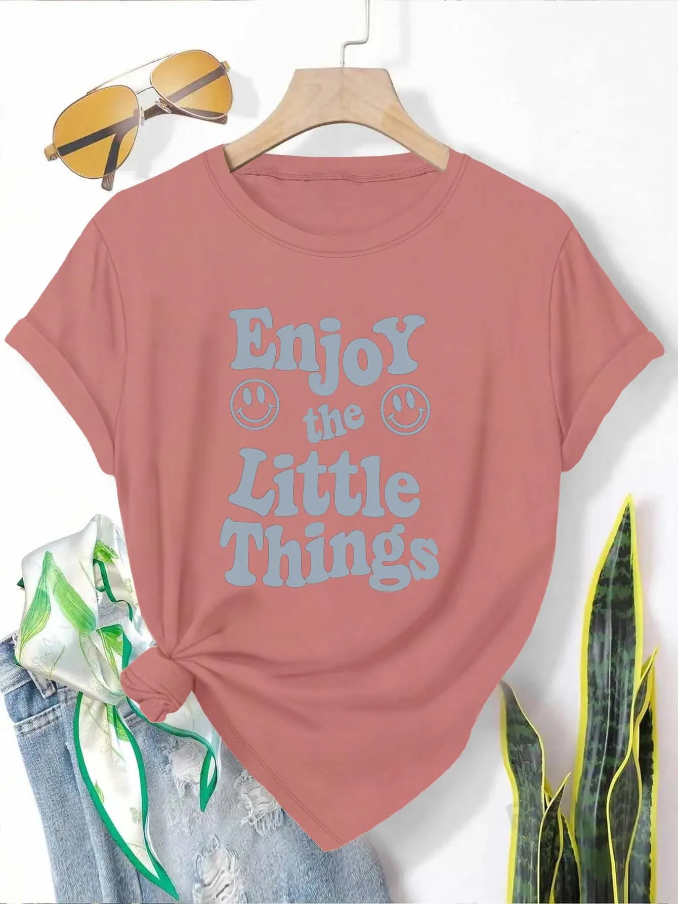 Plus Size "Enjoy The Little Things" Graphic Tee Elegant And Fashionable Top For Those Who Cherish Life's Delights