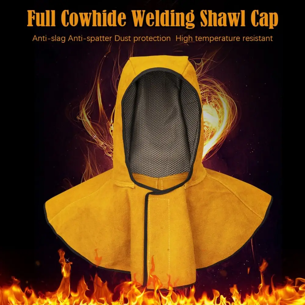 

Washable Windproof Welding Hood Retardant Heat Cowhide Breathable Welding Shawl Hat Scald Proof Dustproof