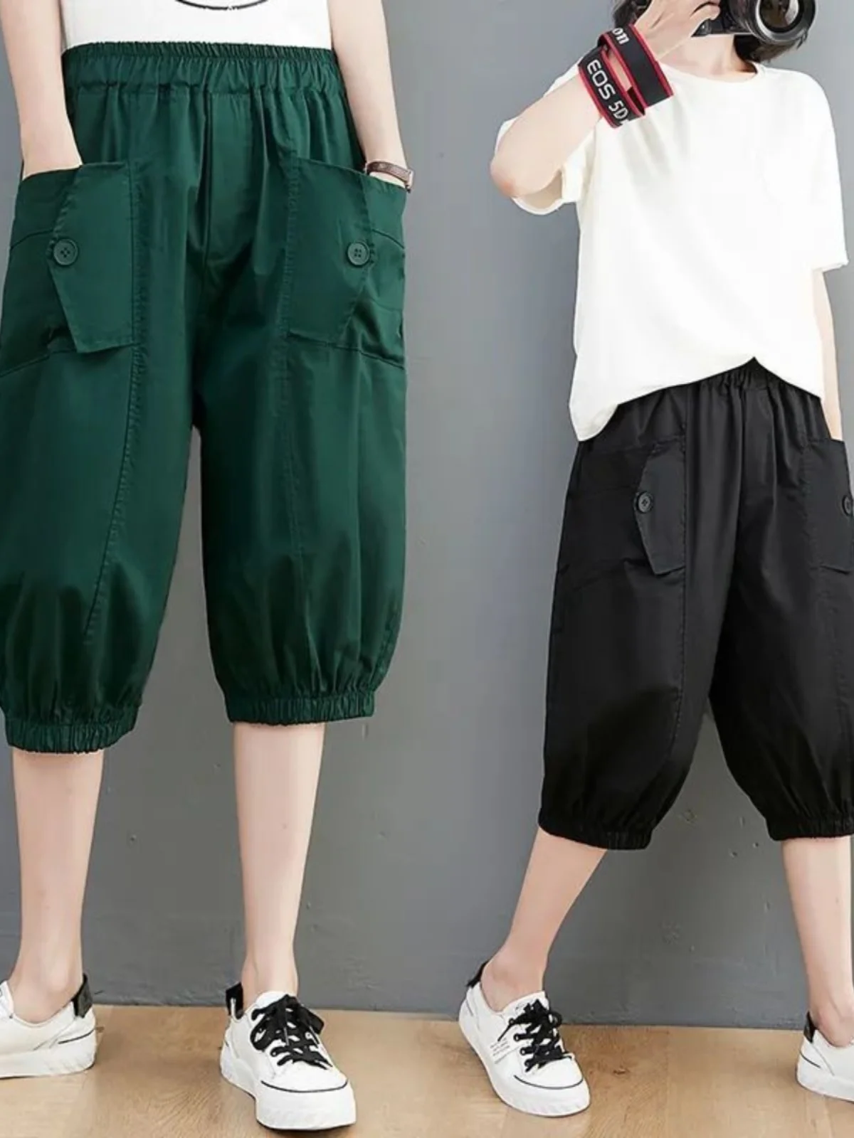 Pantalones Harem Holgados de Verano para Mujer Talla Grande, Pantalones Cargo de Cintura Alta, Pantalones Anchos Casuales para Chicas Robustas 350 Pou