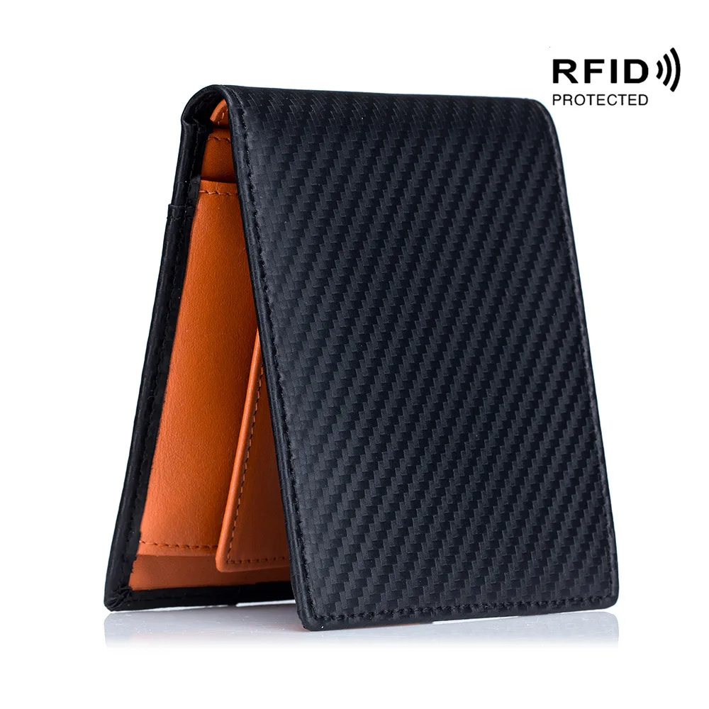 2023 Men's Wallet Boom New Carbon Fiber Wallet Rfid Ultra-thin Short Wallet Leather Simple Fashion Light Gift