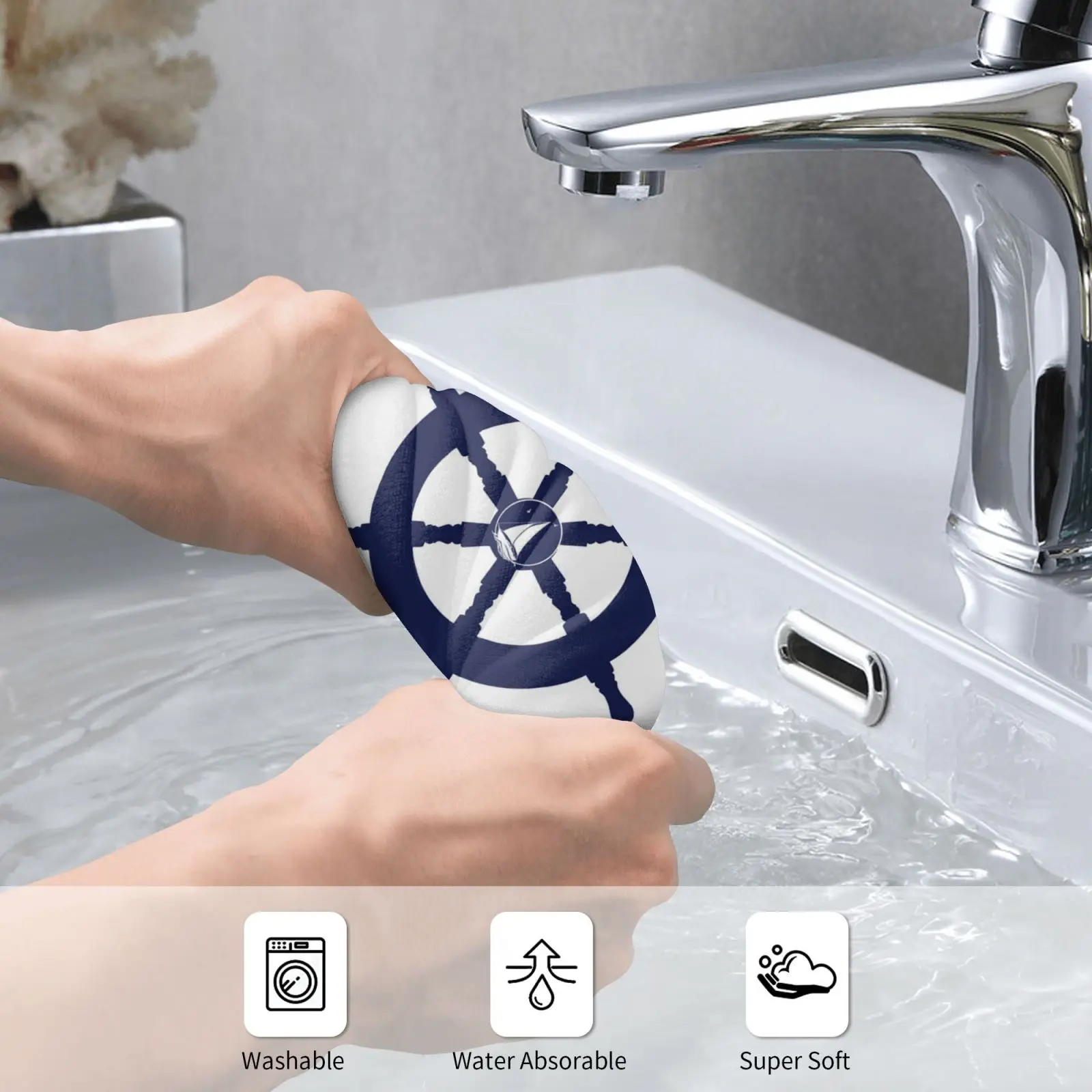 Nordic dark blue sailing series rudder household bathroom towel hotel towel bathroom microfiber towel 40*70 can be customized