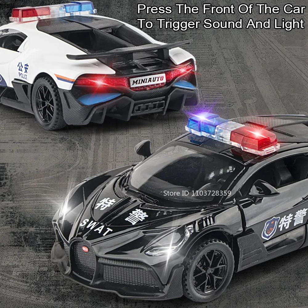 1:32 스케일 LP750 DIVO 스포츠 경찰차 모델 장난감 합금 다이캐스트 소형 사운드 및 라이트 도어 열림 어린이 선물용 뒤로 당겨