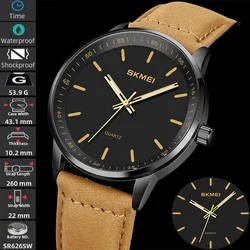 Skmei Original Brand Quartz Watches for Mens Simple Style Leather Strap Analog Display Fashion Waterproof Wristwatch