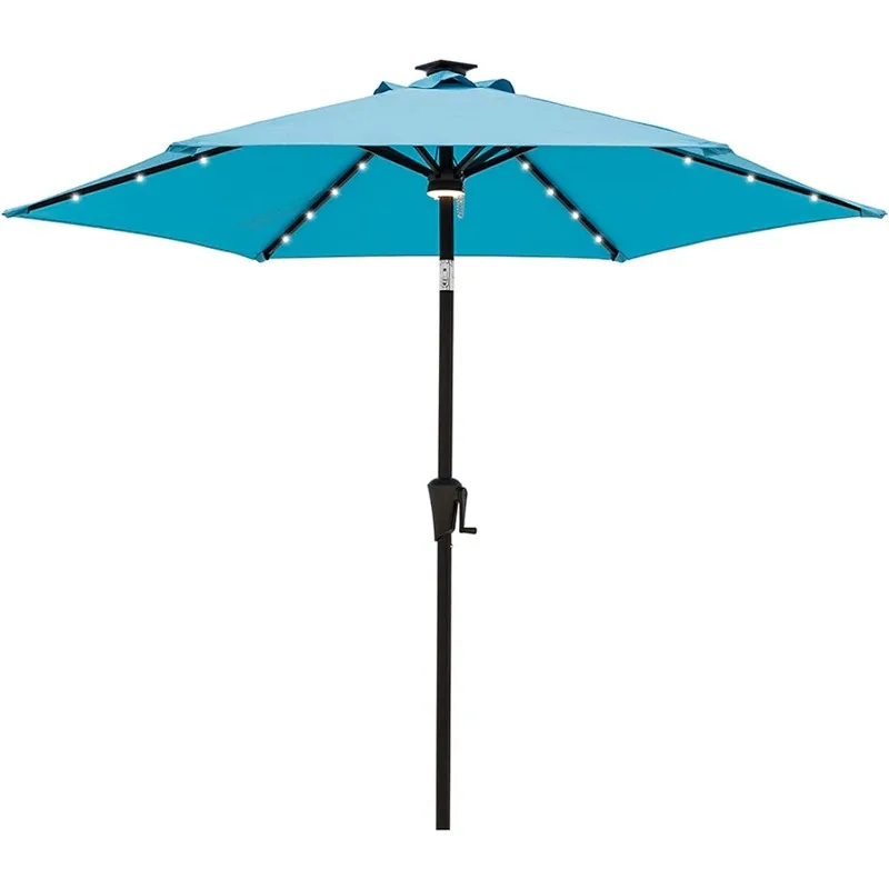 Parapluie d'extérieur de 7.5 pieds avec lumières LED solaires et inclinaison