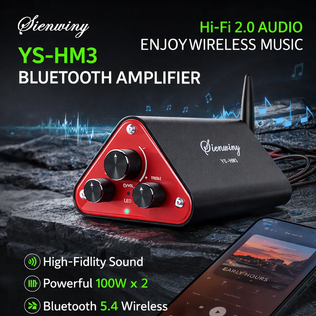 HiFi 2.0 Stereo Digital Amplifier, NE5532 Dual Op Amp, Ultra-Low Distortion, Bluetooth 5.4/USB/AUX 3 Input Modes