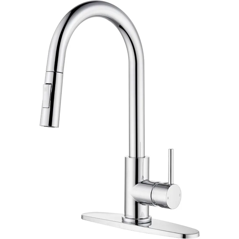 

Chrome Kitchen Faucets with Pull Down Sprayer,Single Handle Kitchen Sink Faucet Modern Staninless Steel Kitchen Faucet with Deck