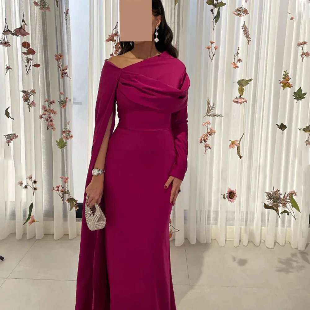 맞춤형 기질 새틴 오프 숄더 이브닝 드레스 섬세한 긴 소매 보트 넥 특별 행사 가운 사용자 정의 크기