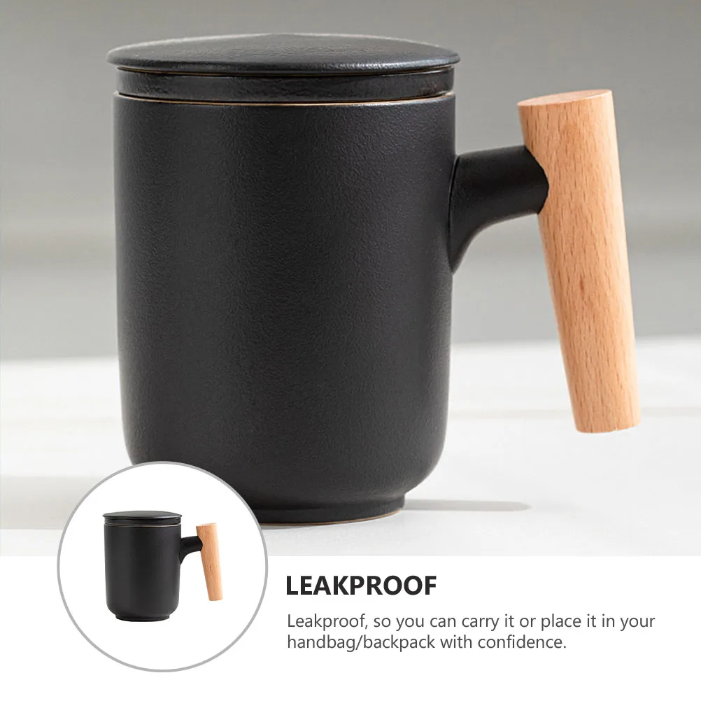 

1Set Office Tea Cup Wooden Handle Glass Tea Infuser Leakproof Water Separation Cup Suitable for Juice Milk Coffee Travel Workout