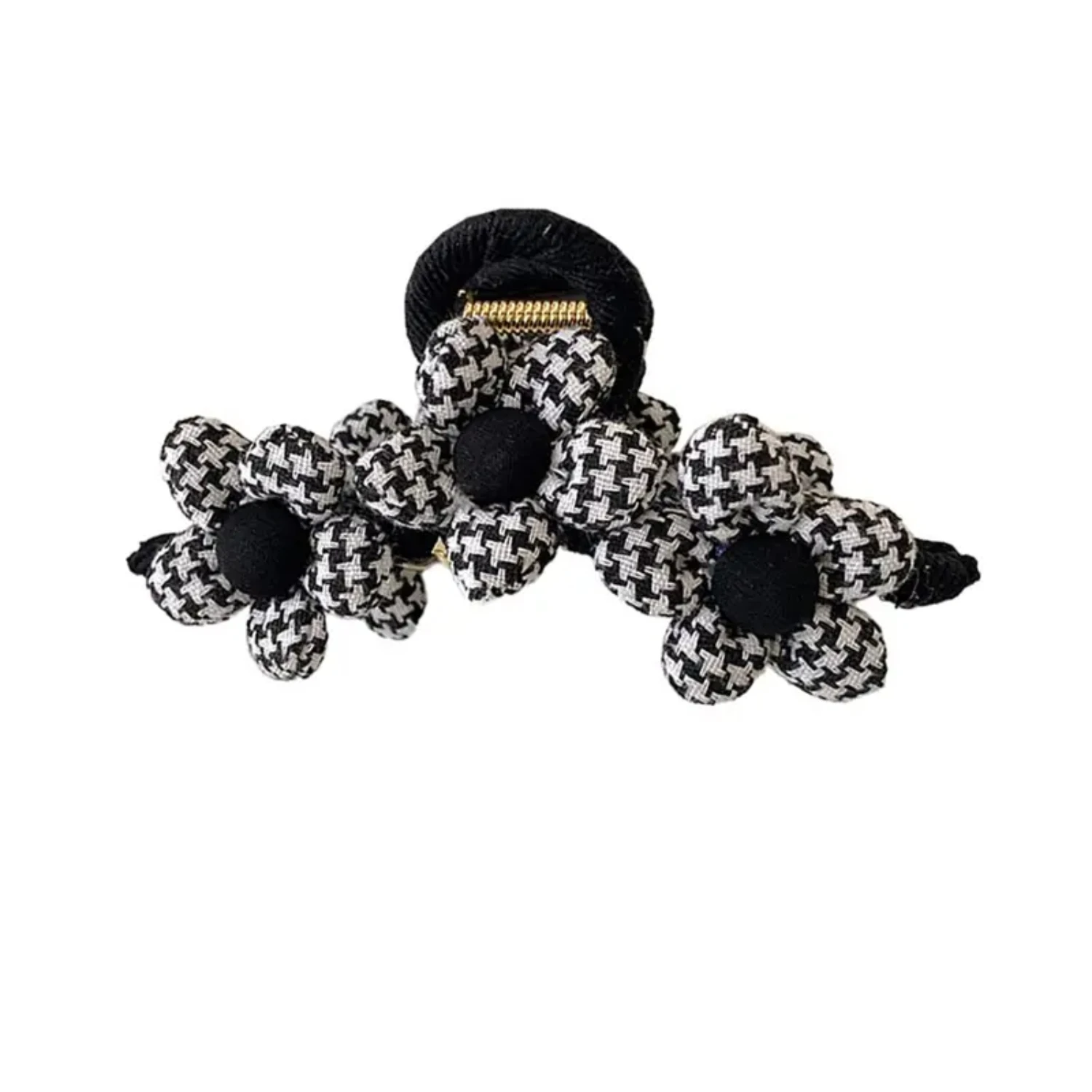 Stylish, elegant, and stunning black and white plaid flower hair clip accessories - perfect for thick hair. Trendy and minimalis