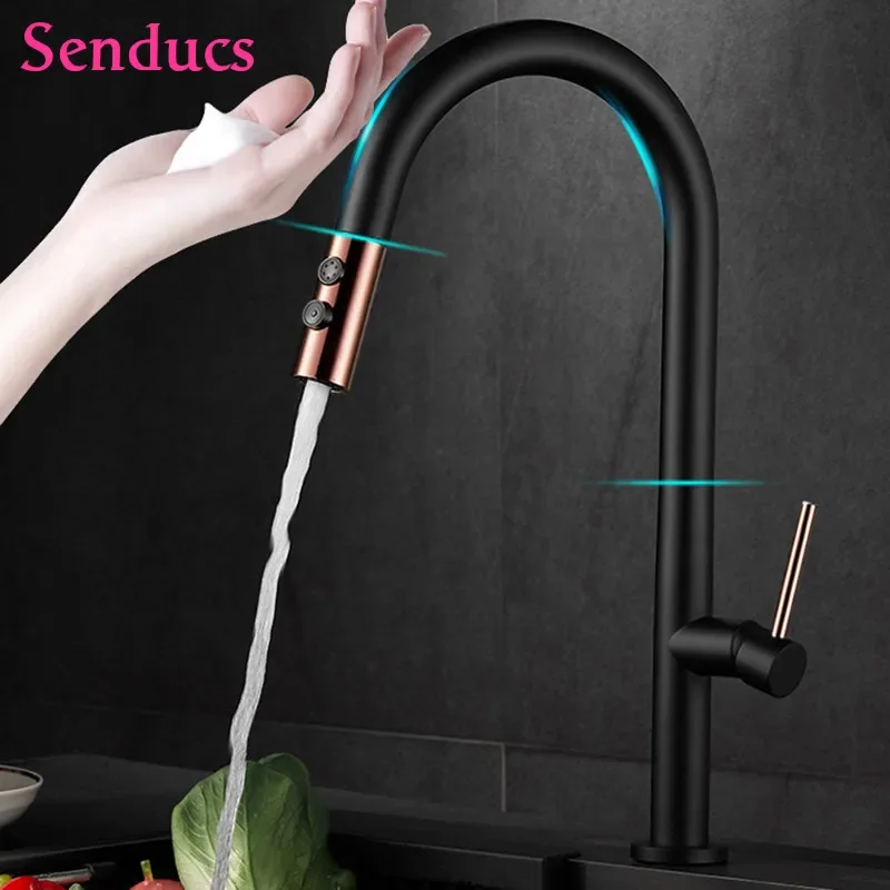 Smart Sensor Touch Kitchen Faucet of Quality Brass Pull Out Kitchen Mixer Tap Hot Cold Sensor Black Gold Touch Kitchen Faucets