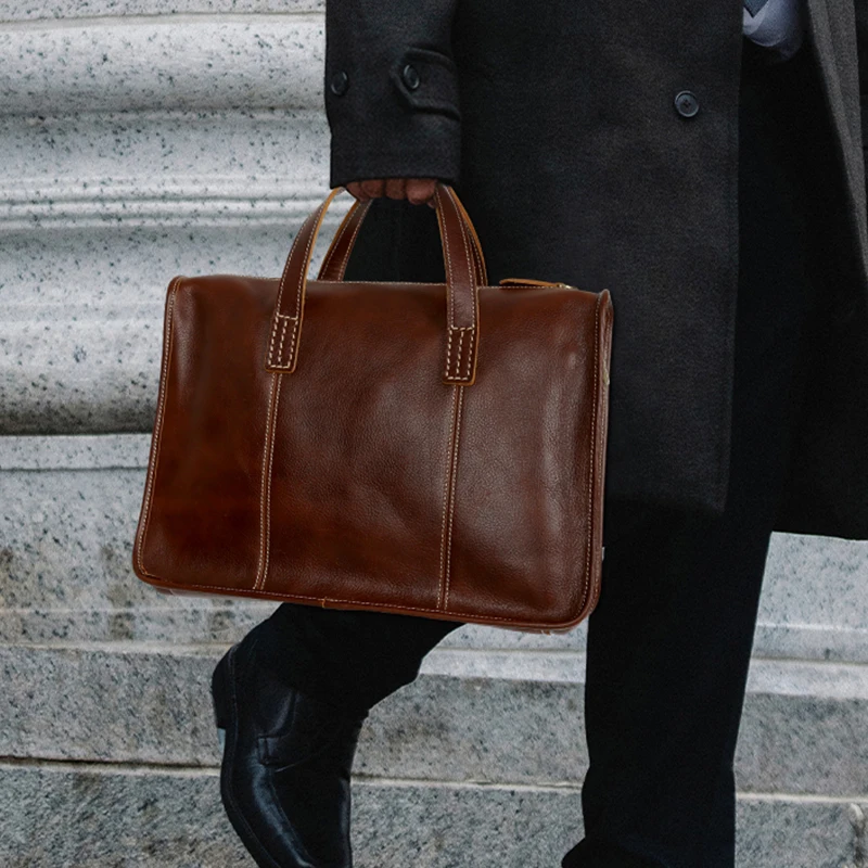 Luxury Classic Business Leather Crossbody Bag Lawyer Travel Computer Laptop Handbag Men's Leather Briefcase