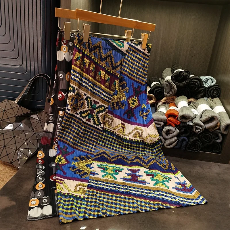 

Miyake плиссированная юбка плиссе стоfold Jupe женская плиссированная юбка со складками юбка с надписью «сто слотов» узкая юбка средней длины с принтом