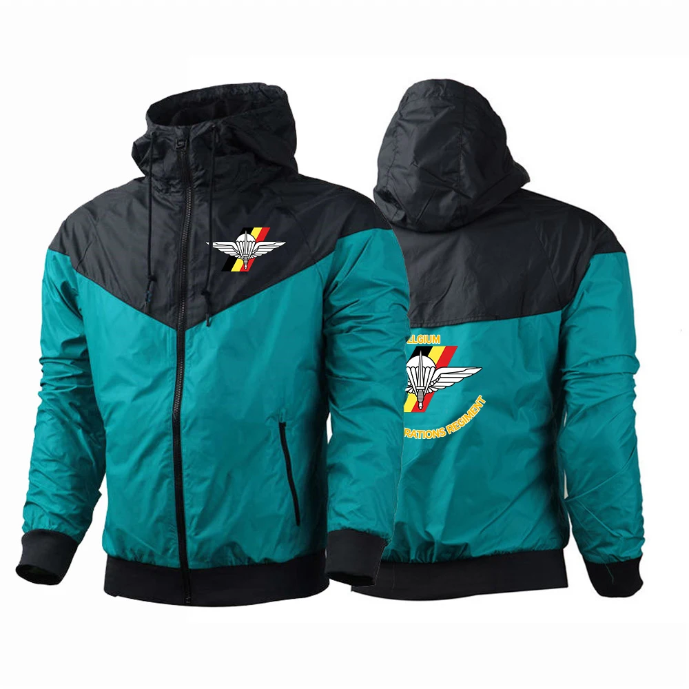 2026 Spring Autumn Patchwork Color Men's Coat Hoodies Belgium Special Forces Special Operations Regiment Logo Print Jacket
