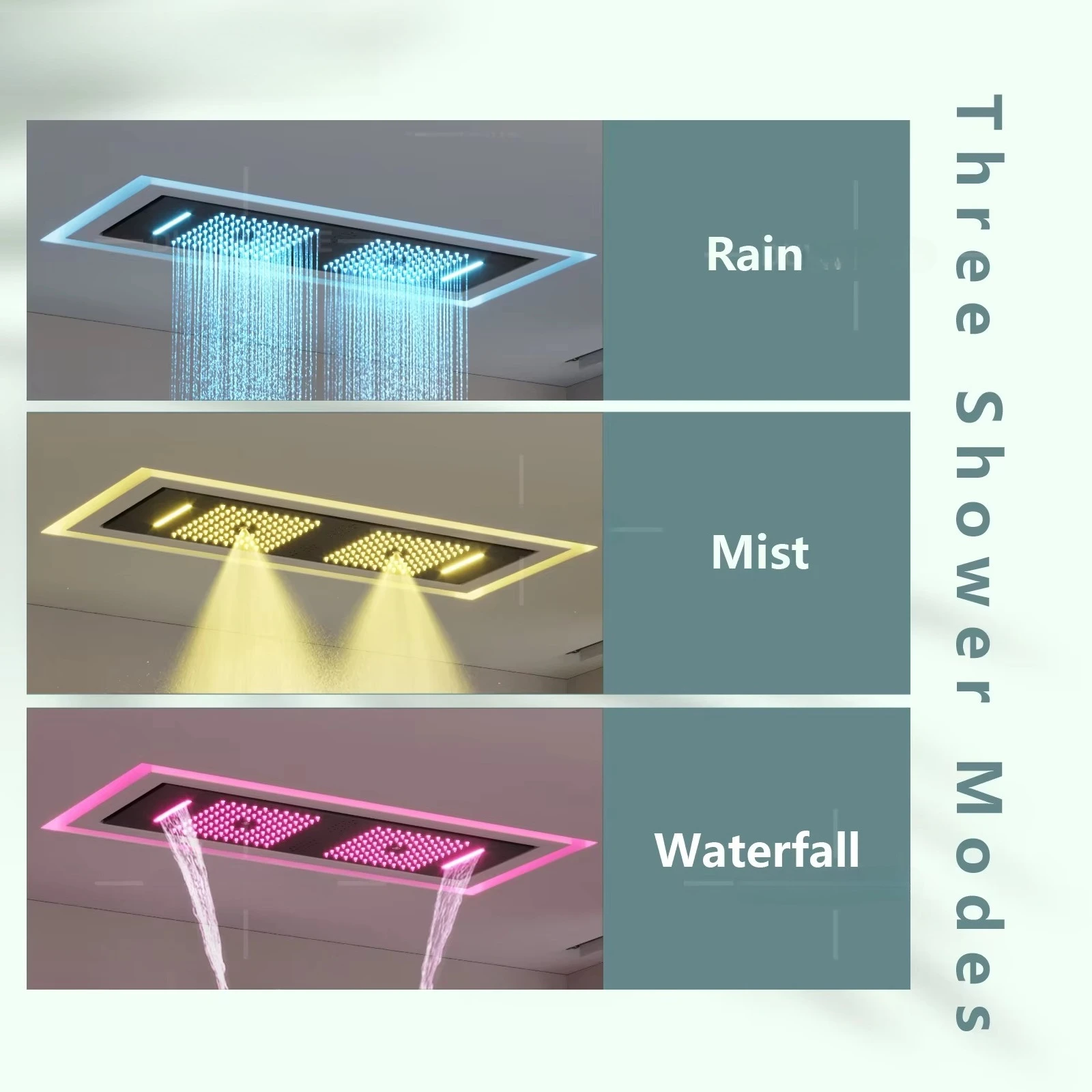 2024 New 36*12inch Music Led Shower Head Rain&Waterfall Shower Villa Hotel Bathroom Double Thermostatic Shower Faucet Set