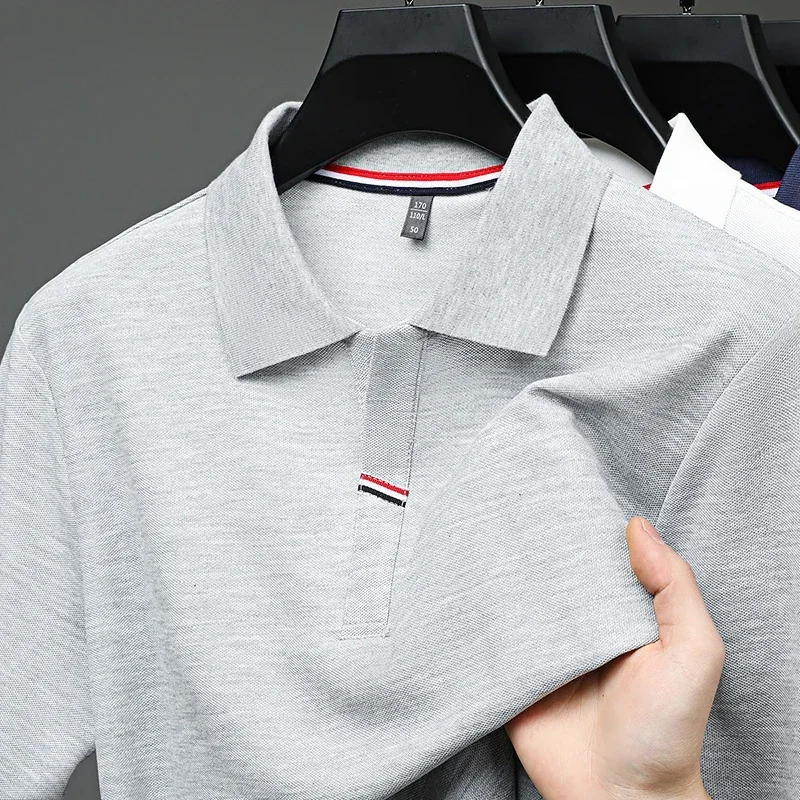 

Mulberry silk T-shirt men's lapel summer light mature casual men's loose embroidered half sleeved polo shirt men