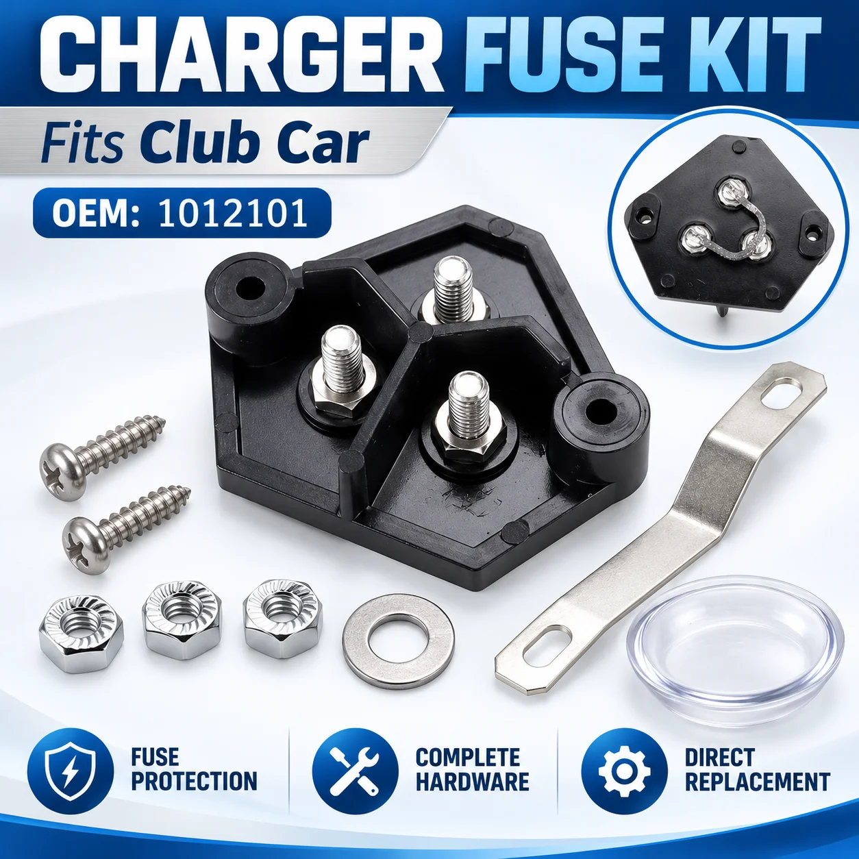 Golf Cart Charger Fuse 25A for Club Car OEM#1012101, Electric Bus Charging Fuse Kit