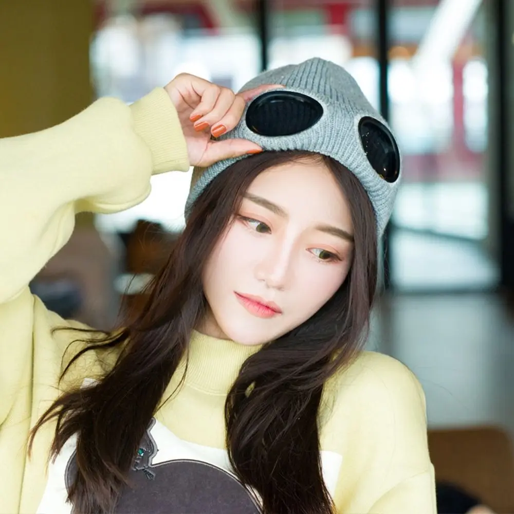 

Skullies Caps Pilot Glasses Cap With Glasses Men Beanie Caps Pullover Cap Korean Beanies Knitted Hats Ski Cap Women Wool Caps