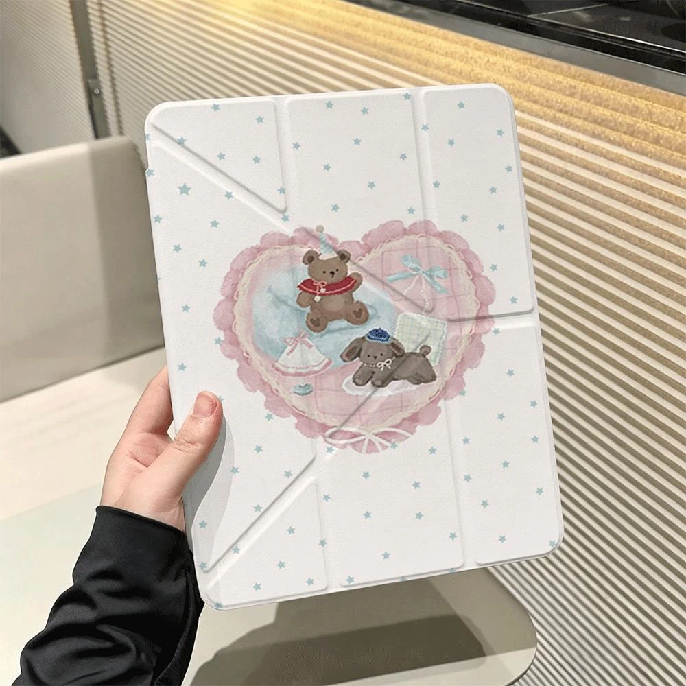 Cute Star Love Bear Tablet Case For iPad Pro 11 12.9 13 A16 M2 M4 M3 M5 Shell 9.7 10.2 5/6/7/8/9/10/11th Mini Air 3 4 5 6 Cover