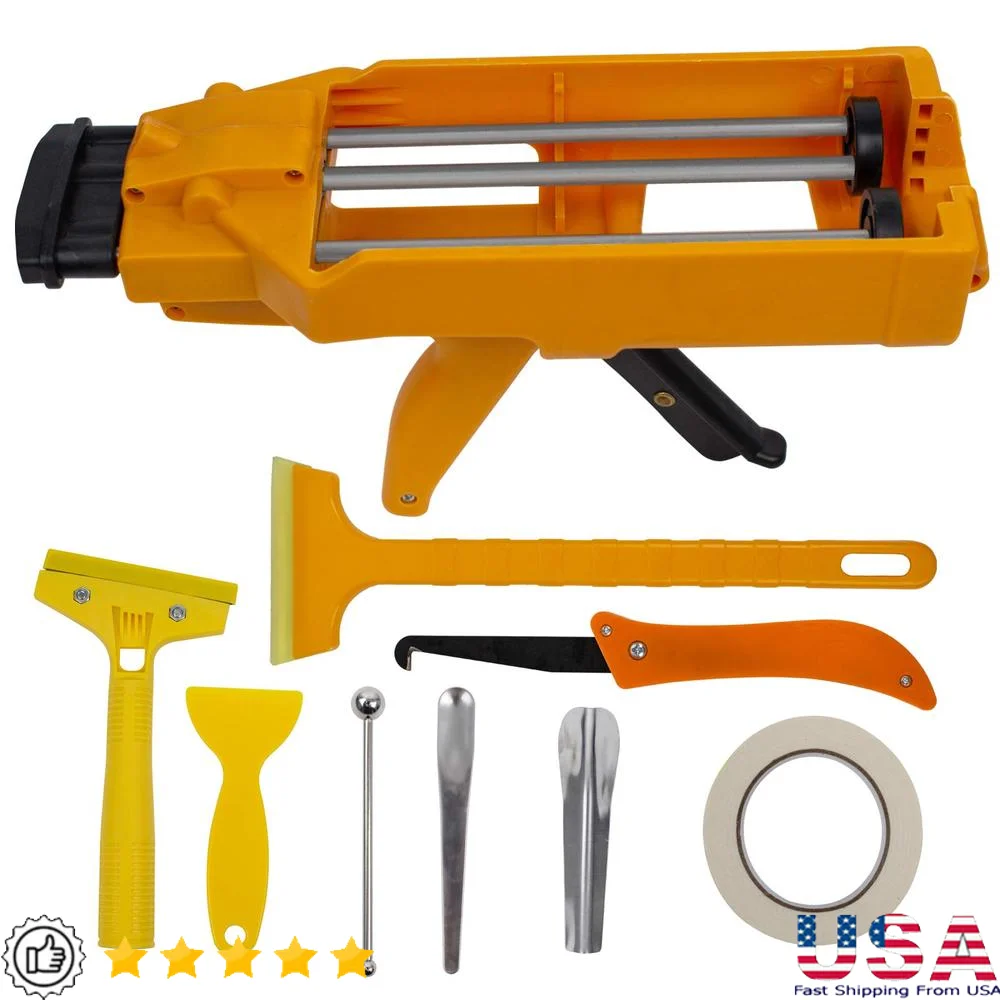 Mix Ratio Epoxy Applicator Kit with Dual Caulking Gun and 8 Tools Easy to Use High Viscosity Materials