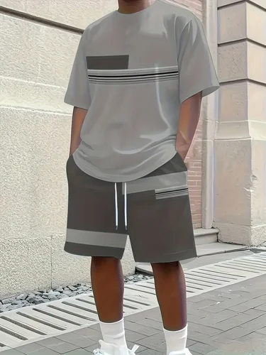 Imagen 2 del producto Traje de manga corta para hombre, superventas, transpirable, informal y a la moda, estampado 3D, ropa de calle para exteriores, verano 2025, 2025