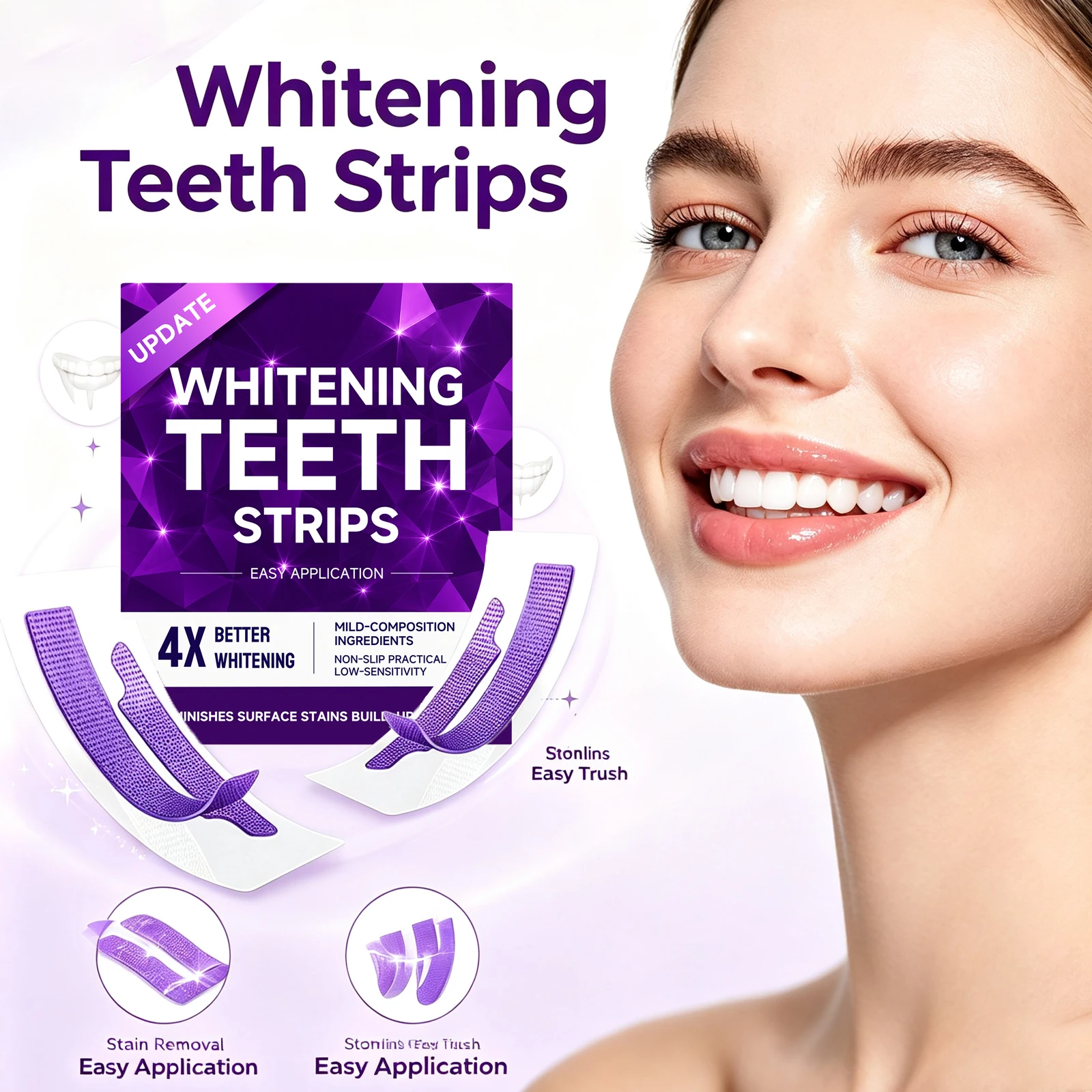 Purple Teeth Whitening Strips Coffee Stain Remover Non Slip Fit Brightening Easy Application Fresh Breath Gentle Daily Oral Care
