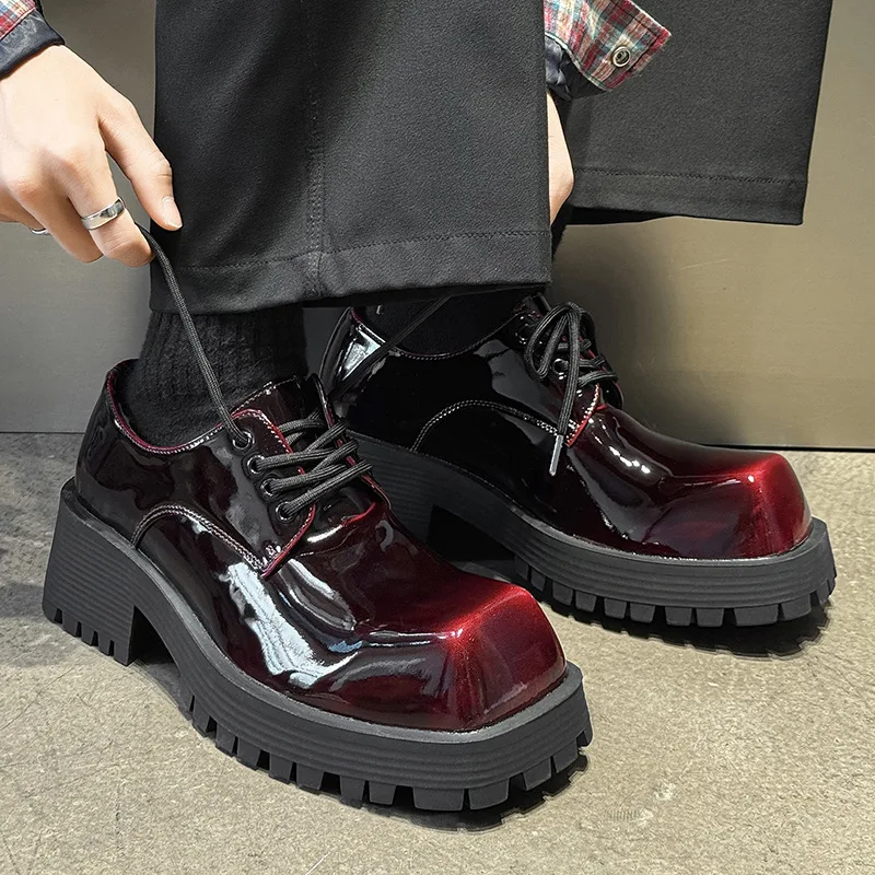large size mens fashion punk hip hop patent leather shoes designer square toe oxfords shoe platform sneakers youth footwear mans
