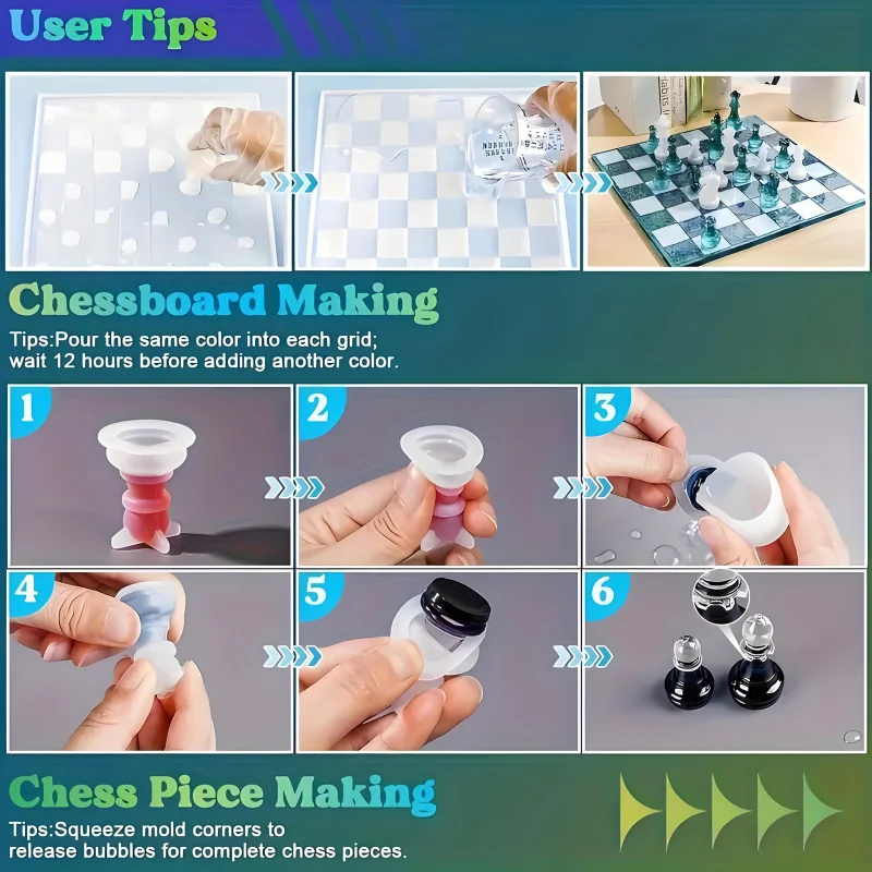 11Chessboard16Resin Silicone Mold Set，3DChess Resin Silicone Mold，Crystal Epoxy Resin Casting Chess Mold，Suitable for making epo view 5