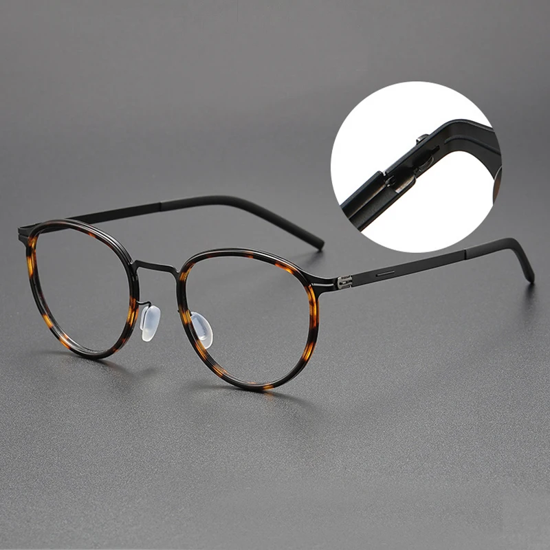 Retro Round Screwless Optical Glasses Frames Men Women Handmade Vintage Myopia Eyeglasses German Brand Design Ultralight Eyewear