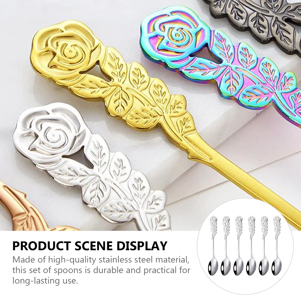

6pcs Stainless Steel Coffee Stirring Set Mixing Dessert Tea Ice Cream Spoon For Home Office Kitchen Bar Use Long-Lasting
