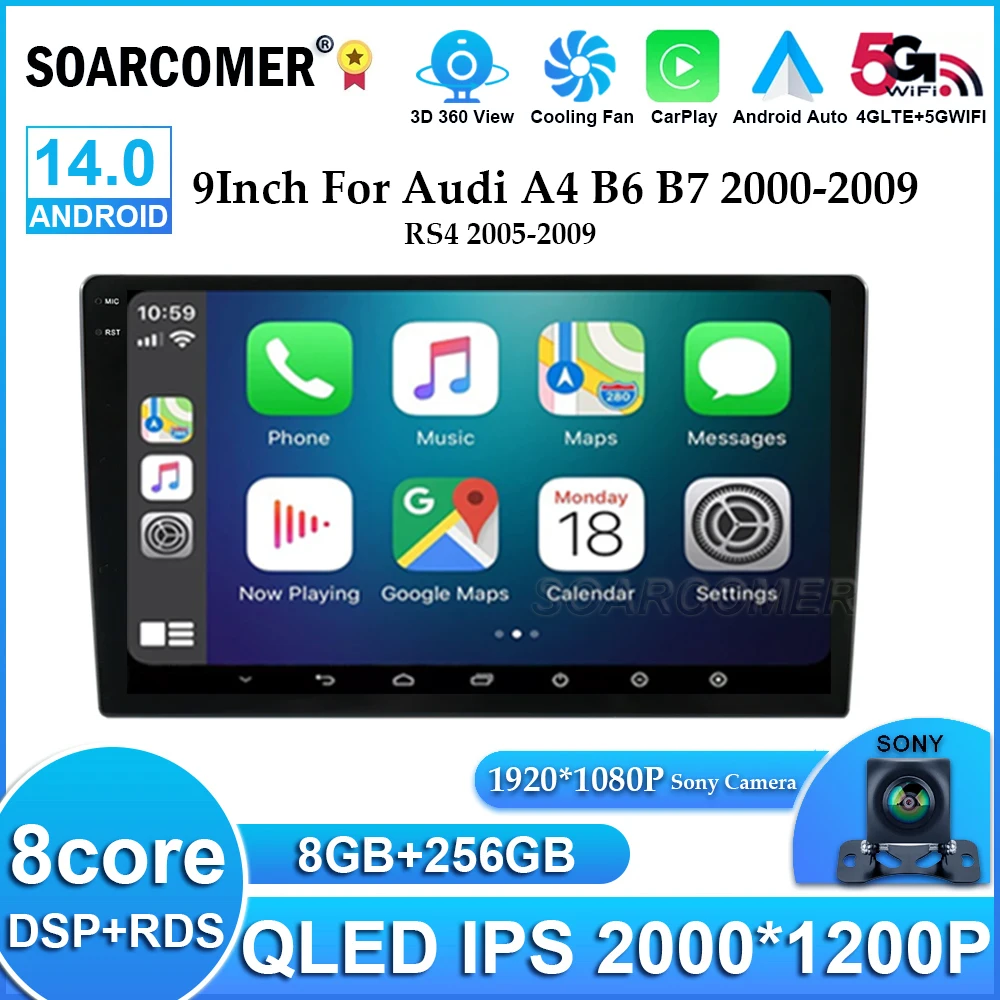 

Android 14 Car Radio For For Audi A4 II 2 B6 III 3 B7 2000-2009 S4 2002-2008 RS4 2005 - 2009 Multimedia Video Player Carplay