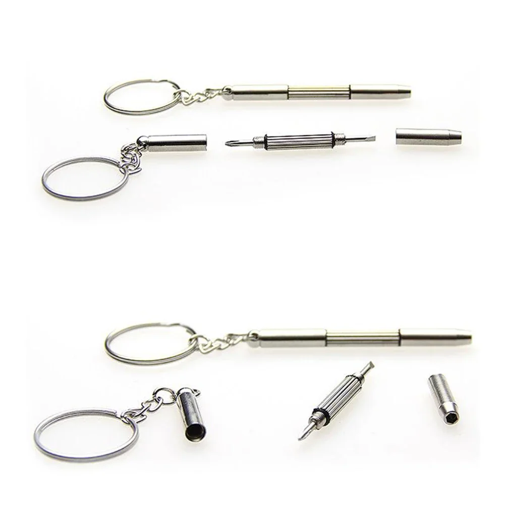 

Compact Stainless Steel Mini 3 in 1 Screwdriver with Keychain for Glasses Phone Watch Repair Flat Head Cross and Star Drivers