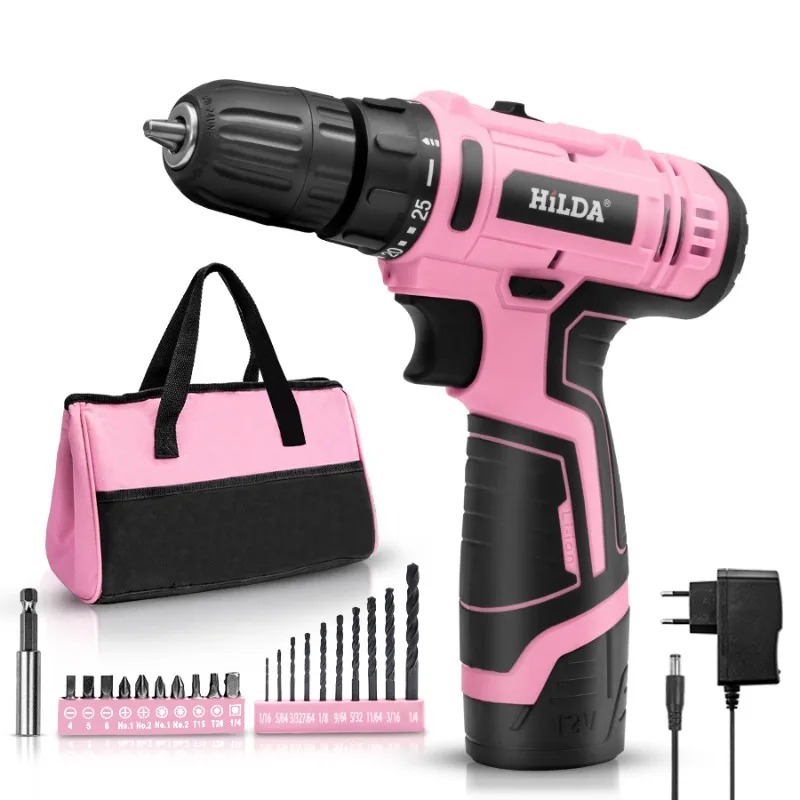 

12V Cordless Electric Drill Electric Screwdriver Hammer Drill Household Wood Impact Drill Lithium Battery Wireless Power Tools