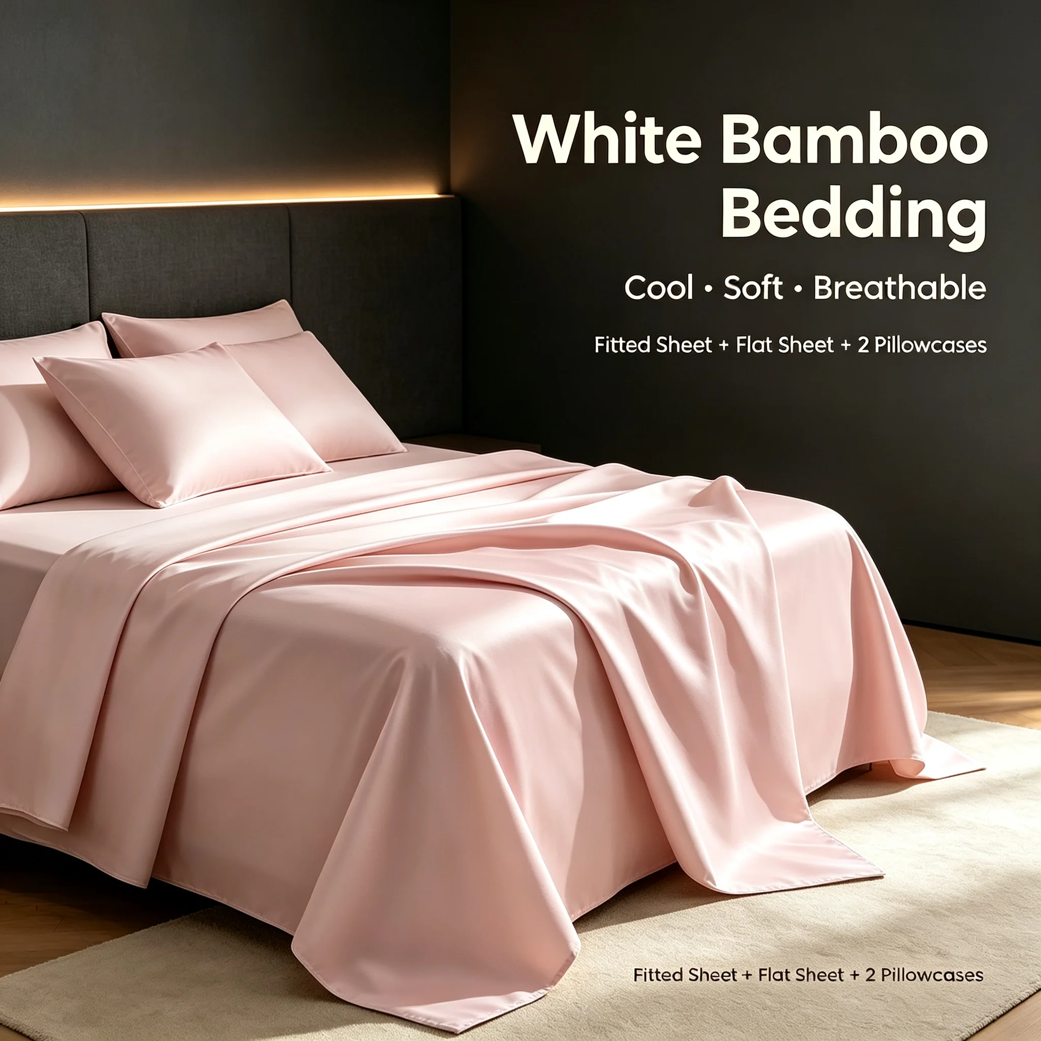 Pink 4 Pieces Bedding Set 80% Bamboo Fiber 20% Polyester Silky Smooth Bed Linen Duvet Cover Sheet Pillowcases Soft Bedding Kit For Home Hotel Apartment Guest Room Bedroom Decoration Queen King Full Twin