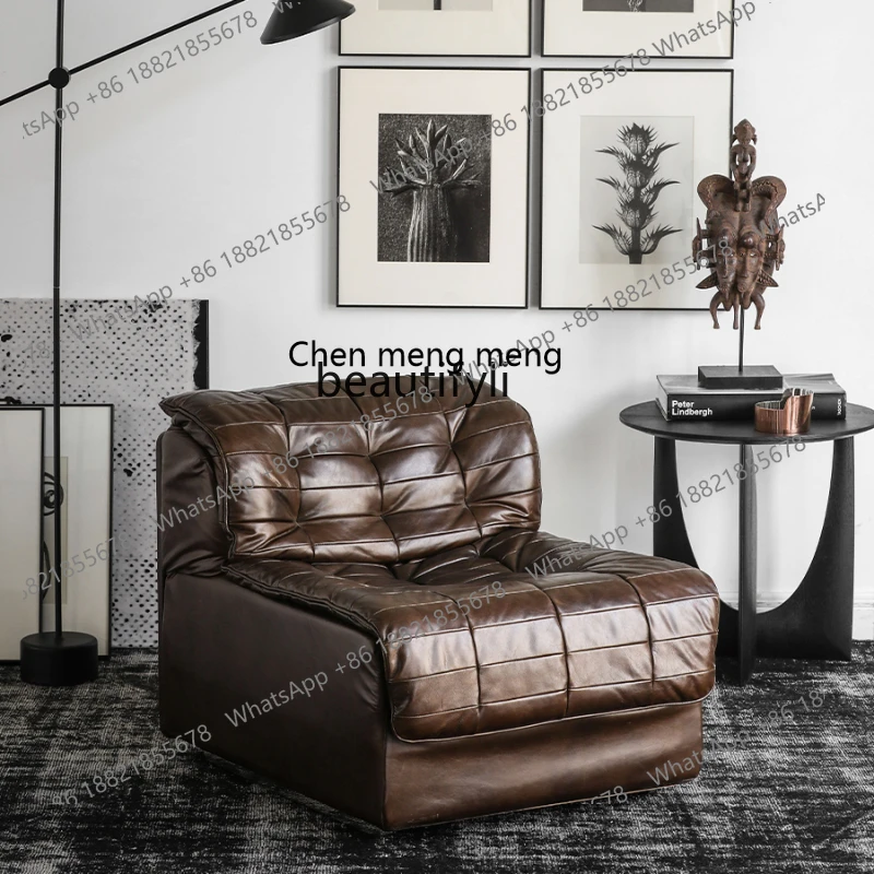 Mid-Ancient Retro Style First Layer Leather Full Leather Single Sofa Leisure Chair