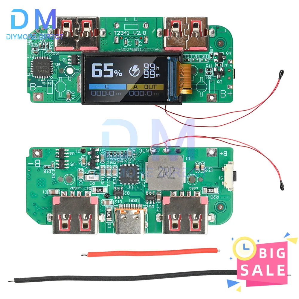Display digitale a colori TFT da 22,5 W Modulo di ricarica rapida Batteria al litio da 3,7 V Modulo ricaricabile Supporto PD/QC/SCP/VOOC