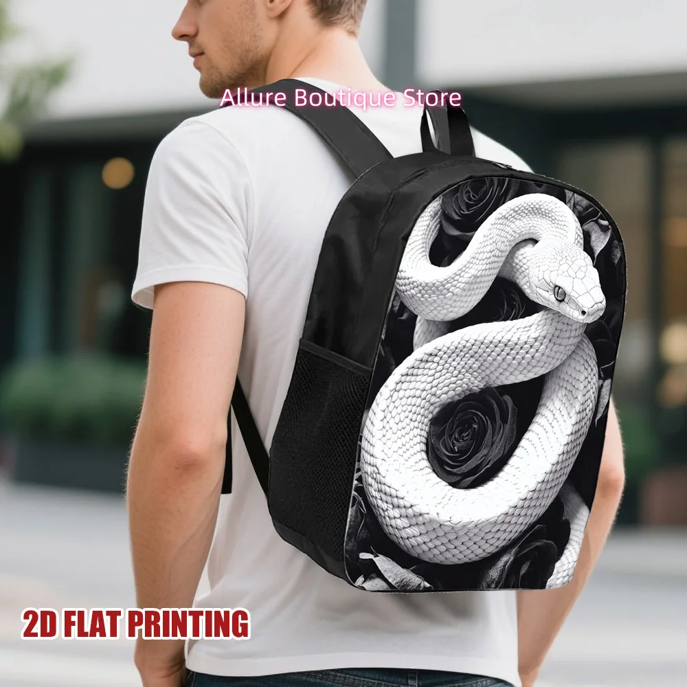 1pc a White Snake Design on a Black Rose Backpack, Stylish And Practical, Ideal for Running Errands, Traveling, And Work., for T