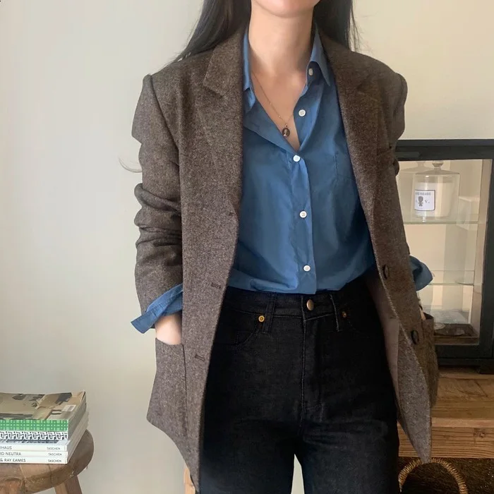 Классический женский шерстяной топ Jaet, шикарный осенне-зимний повседневный костюм с воротником на одной пуговице, модный универсальный топ в стиле ретро