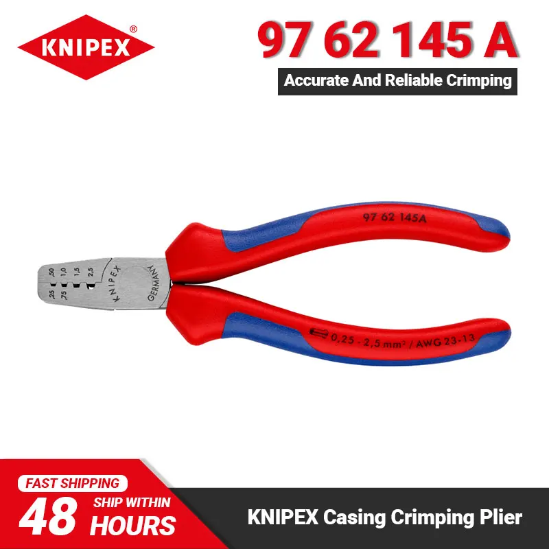 KNIPEX 97 62 145 A Wire Ferrule Crimping Pliers with Multi-component Grips Insulated Casing Crimping Tools for Electrician