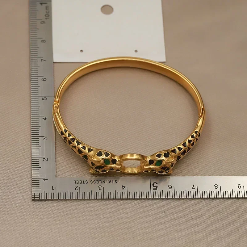 Stainless Steel Black Leopard Bangles for Women Fashion Brand Jewelry Unique Animal Bracelets Party Accessories Gifts