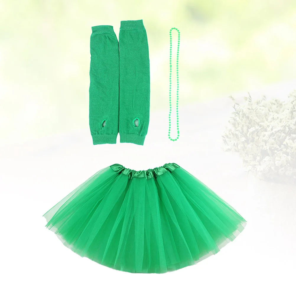 

3 шт., стильный праздничный костюм, креативная сетчатая юбка, перчатки, ожерелье, комплект, праздничное платье, аксессуар для взрослых, сплошной цвет