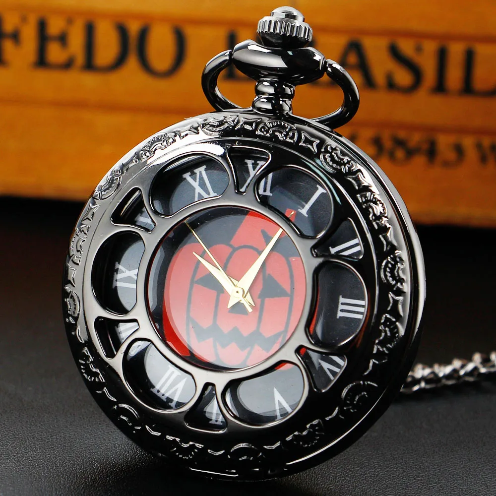 Orologi da taschino da taschino con collana al quarzo con design floreale scavato vintage. Pratico orologio da taschino da donna e da uomo, regalo di Halloween