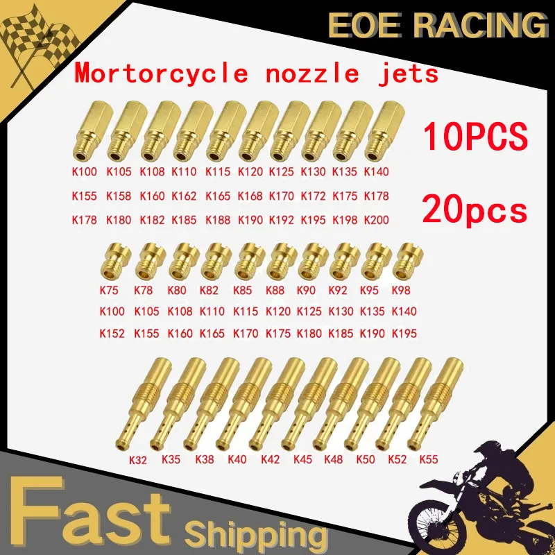 

10/20 PCS Mortorcycle Carburetor Nozzle Main Jet and Slow/Pilot Jet Set Replacement For NSR KSR PE PWK PWM Keihin OKO KOSO CVK