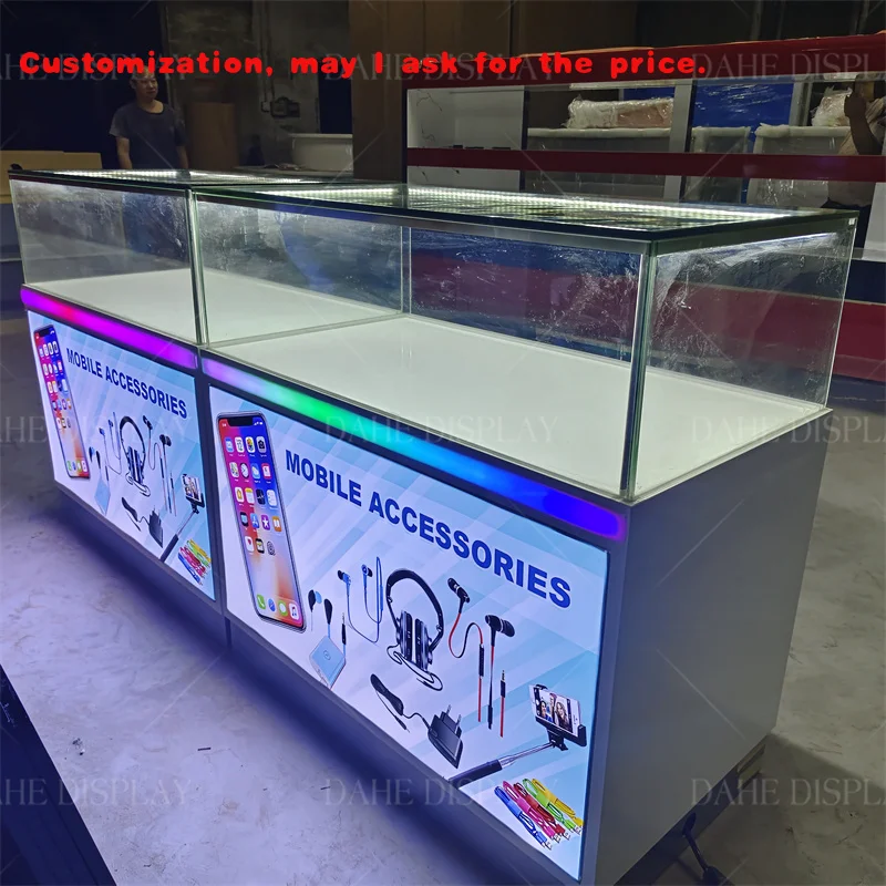 

custom.Led Solid Mobile Phone Showcase Counter Display Glass Shop Furniture Phone Accessories