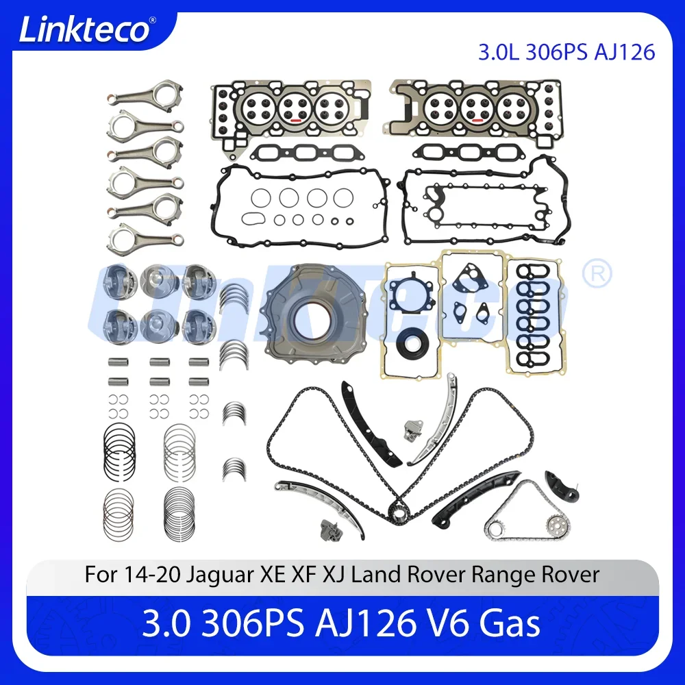 

Комплект для капитального ремонта, полный комплект прокладок, поршень, подходит для 3,0 T 3,0 L 306PS AJ126 для 14-20 Jaguar XE XF XJ F-Pace Land Rover Range Rover LR4 3.0T
