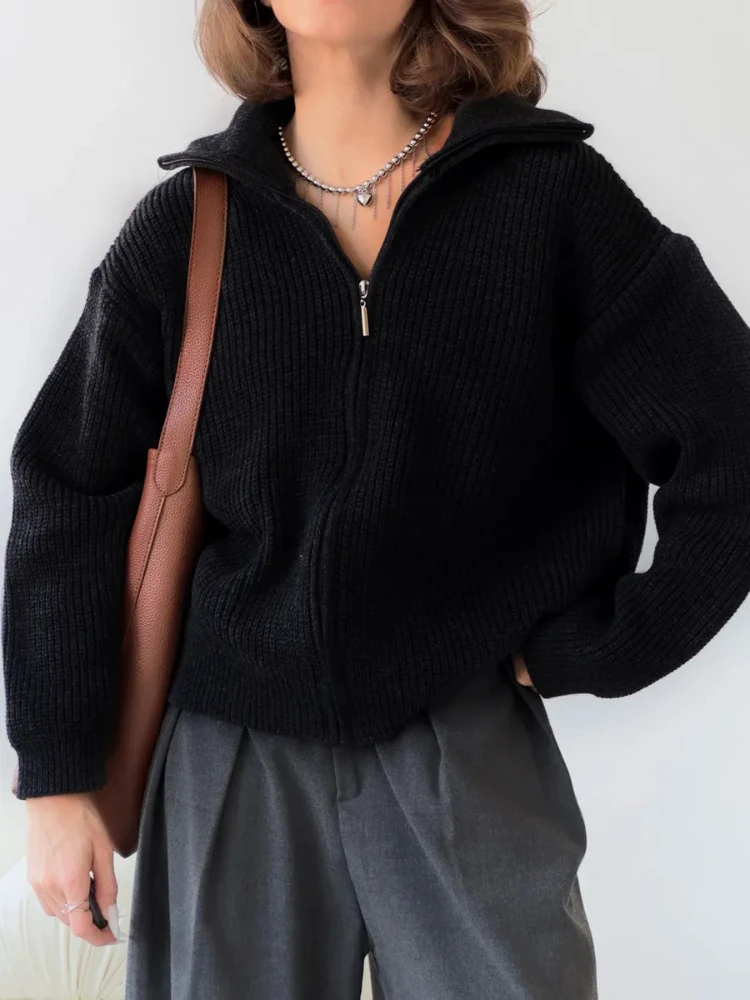 

Women's Pullovers Zippers Korean Fashion Jumper Loose Lapel Casual Knitted Oversized Sweater Women Autumn 2025 New Knitwear