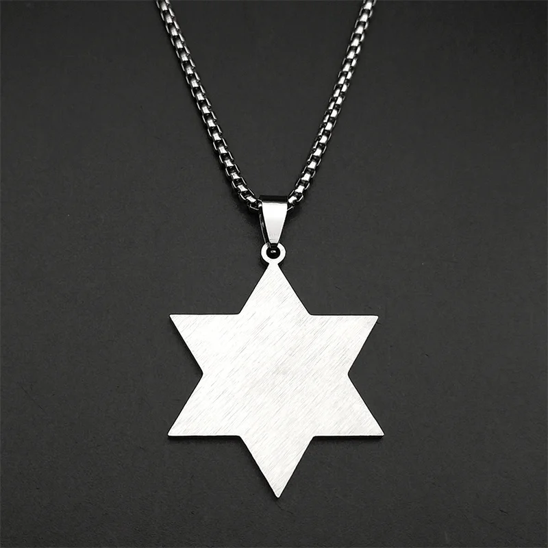 Hebrew Star of David Judaism Pendant Necklace for Women Men Stainless Steel Silver Color Jewish Bless Chain Amulet Jewelry Gift