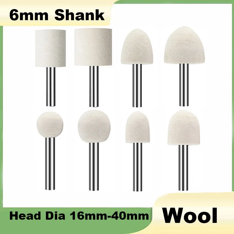 

5Pcs 6mm Shank 16mm-40mm Pad Wool Felt Polishing Buffing Wheel Grinding Head Metals Rotary Tools Wheels Drill Electric Grinder