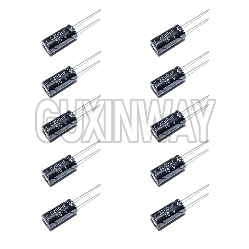 10 قطعة 2200 فائق التوهج 16V 2200MFD 16 فولت الألومنيوم مُكثَّف كهربائيًا شعاعي 2200 فائق التوهج 16v 2200uf16v 16v2200 فائق التوهج